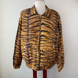 Vintage 80’s East West Silks Tiger Stripe Full Zip Silk Jacket Size M EUC